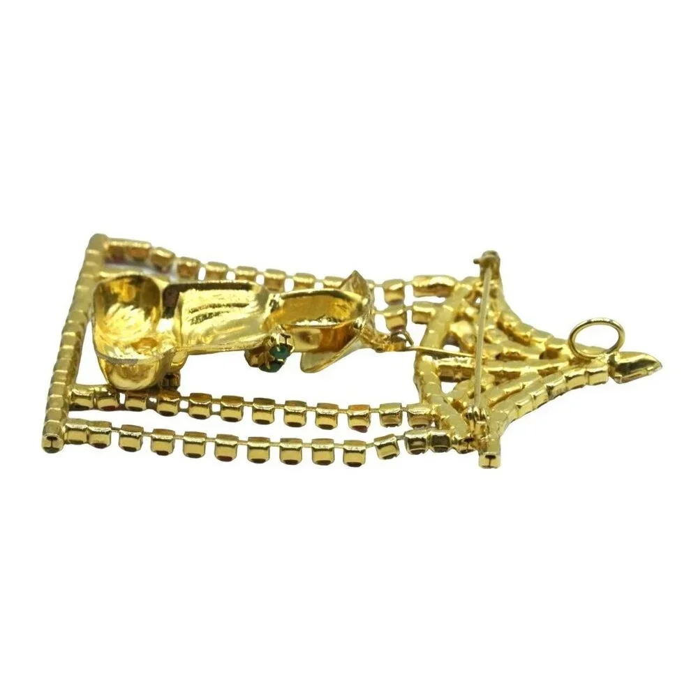 Vintage Rhinestone Pagoda Brooch Asian Articulating Designer Jewelry Pin Pendant